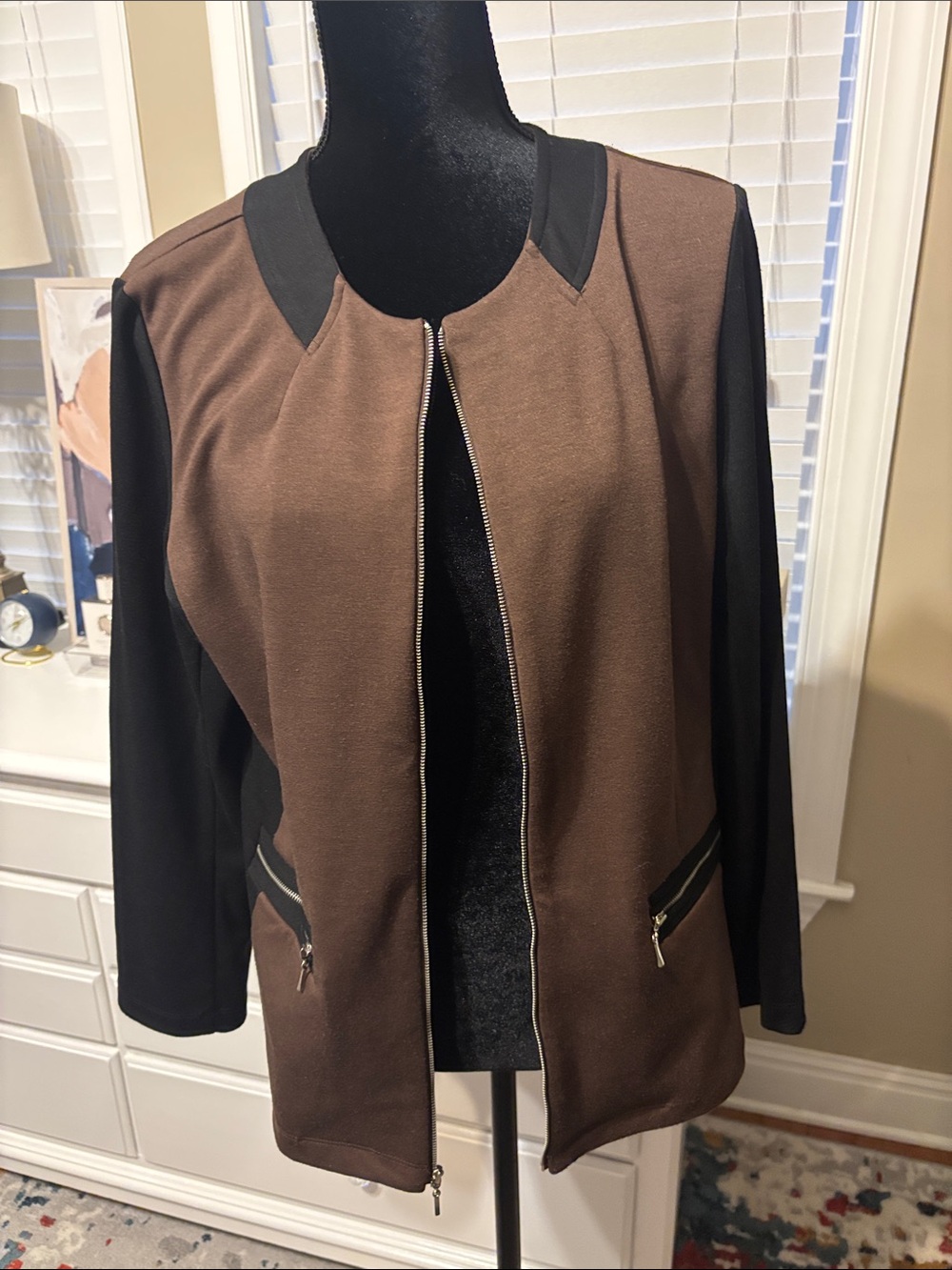 Notations Brown and Black Zip-Front Blazer Jacket
